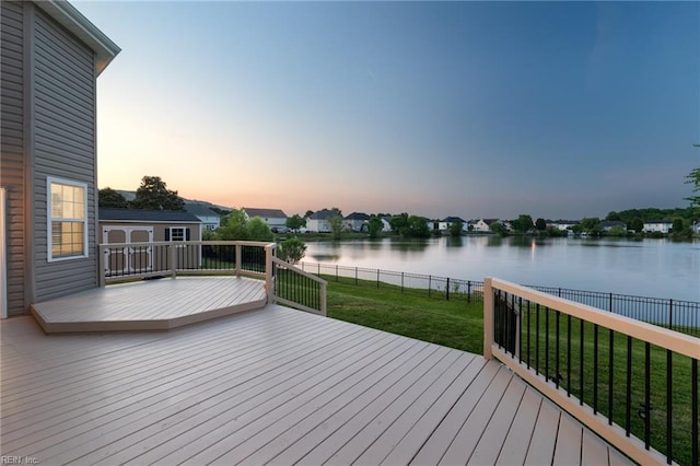 deck at dusk with a water view