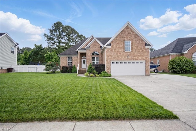 view of front of house with brick siding, an attached garage, and driveway