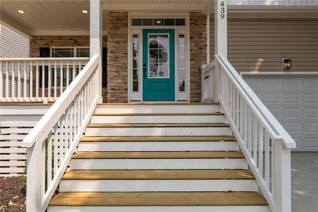 439 Cooper St, Hampton, VA 23669 - property entrance featuring stone siding and covered porch