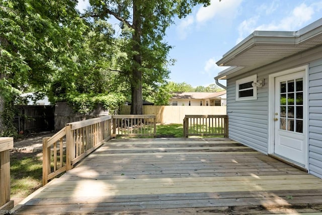 wooden deck featuring a fenced backyard