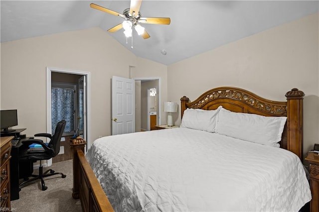 1309 W 25th St, Norfolk, VA 23508 - bedroom featuring lofted ceiling, dark carpet, a desk, a ceiling fan, and ensuite bathroom