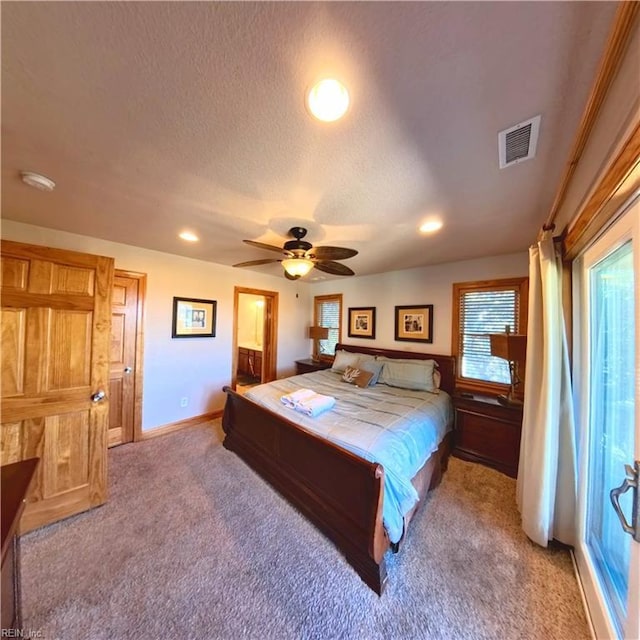 2390 Sandfiddler Rd, Corolla, NC 27927 - bedroom with light carpet, recessed lighting, a textured ceiling, baseboards, and ceiling fan