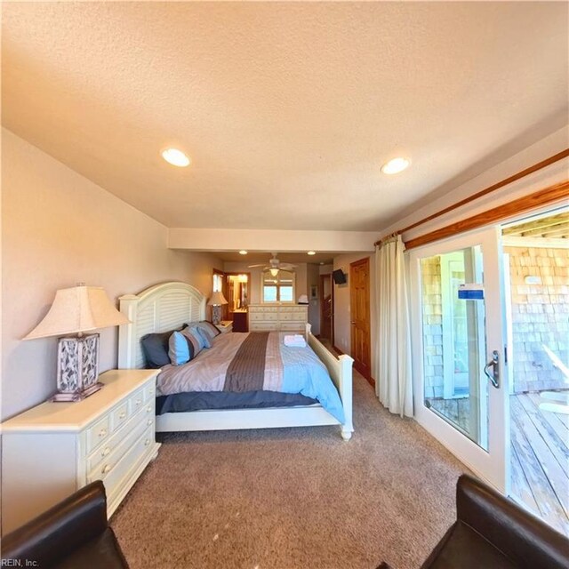 2390 Sandfiddler Rd, Corolla, NC 27927 - bedroom featuring carpet flooring, recessed lighting, a textured ceiling, and access to outside