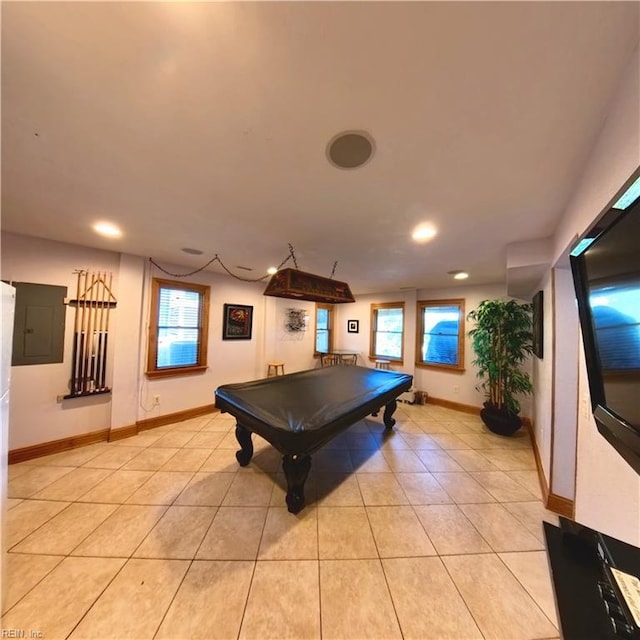 2390 Sandfiddler Rd, Corolla, NC 27927 - playroom with light tile patterned flooring, plenty of natural light, billiards, baseboards, and recessed lighting