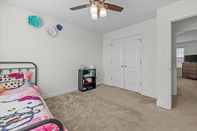 254 Mcpherson Rd, South Mills, NC 27976 - bedroom with carpet flooring, a closet, baseboards, and ceiling fan