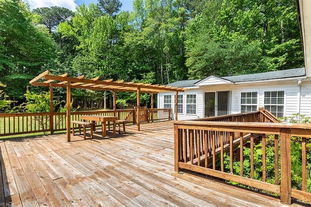 205 Shackleford Rd, Yorktown, VA 23693 - wooden terrace featuring a pergola and view of scattered trees