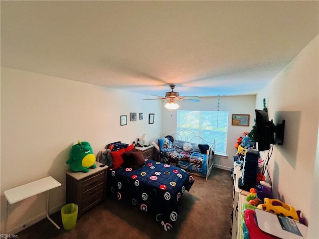 playroom with carpet flooring and ceiling fan