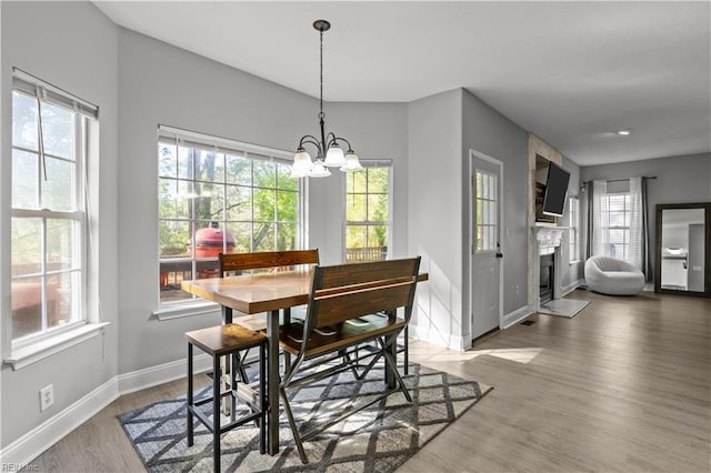 6738 Burbage Landing Cir, Suffolk, VA 23435 - dining area with healthy amount of natural light, wood finished floors, baseboards, and a chandelier