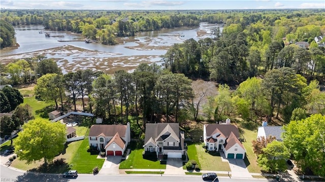 6738 Burbage Landing Cir, Suffolk, VA 23435 - aerial perspective of suburban area featuring a large body of water and a heavily wooded area