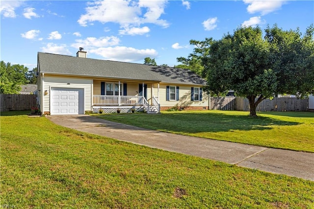3412 Winterhawk Ct, Chesapeake, VA 23323 - ranch-style home featuring covered porch, an attached garage, concrete driveway, crawl space, and a chimney