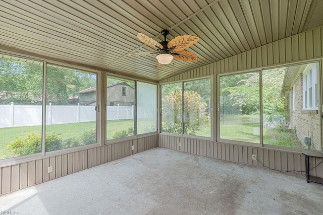 100 Woodland Cir, Franklin, VA 23851 - unfurnished sunroom featuring a ceiling fan and lofted ceiling