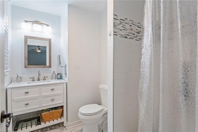628 Briarwood Dr, Chesapeake, VA 23322 - full bath with toilet, vanity, a tile shower, and a ceiling fan