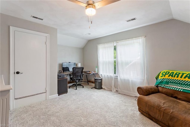 628 Briarwood Dr, Chesapeake, VA 23322 - carpeted office featuring lofted ceiling, a ceiling fan, and baseboards