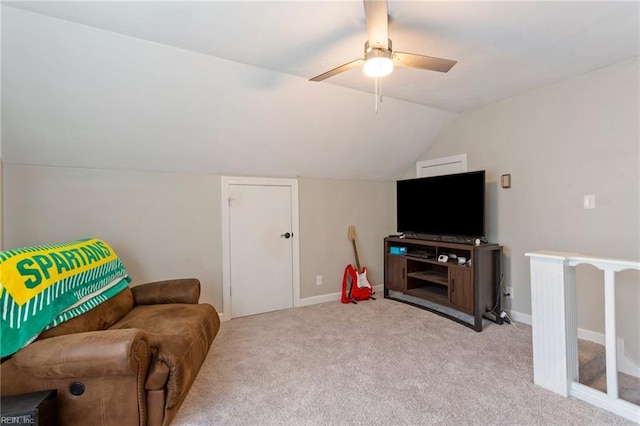628 Briarwood Dr, Chesapeake, VA 23322 - sitting room featuring carpet floors, vaulted ceiling, a ceiling fan, and baseboards