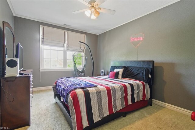 200 Avonlea Dr, Chesapeake, VA 23322 - bedroom with carpet flooring, crown molding, baseboards, and a ceiling fan