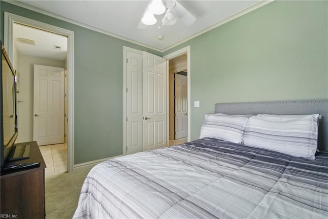 200 Avonlea Dr, Chesapeake, VA 23322 - carpeted bedroom with crown molding, ceiling fan, and baseboards