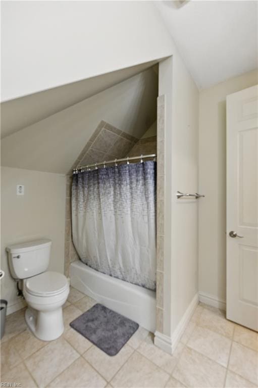 200 Avonlea Dr, Chesapeake, VA 23322 - bathroom featuring vaulted ceiling, toilet, shower / bath combination with curtain, tile patterned floors, and baseboards