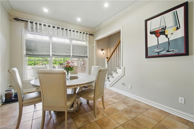 200 Avonlea Dr, Chesapeake, VA 23322 - dining space with ornamental molding, stairs, baseboards, and recessed lighting