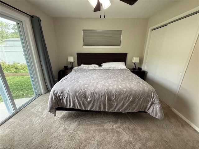 536 Harton Cir, Virginia Beach, VA 23452 - bedroom with carpet flooring, access to exterior, a ceiling fan, and baseboards