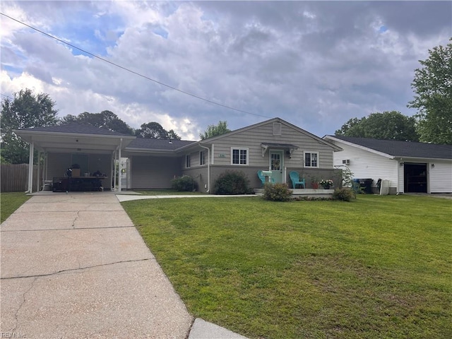 single story home with driveway and a carport