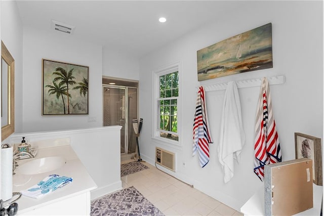2900 Thomas Smith Ln, Williamsburg, VA 23185 - full bath with a stall shower, vanity, tile patterned floors, and recessed lighting