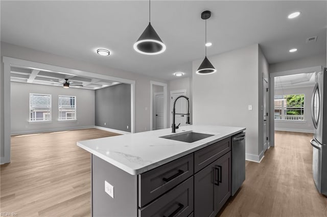 433 Cooper St, Hampton, VA 23669 - kitchen featuring a sink, appliances with stainless steel finishes, light wood-type flooring, baseboards, and recessed lighting