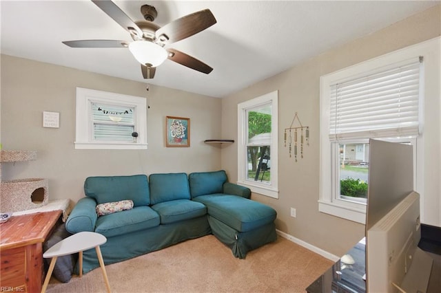 1117 Perry St, Chesapeake, VA 23324 - carpeted living room featuring baseboards and a ceiling fan