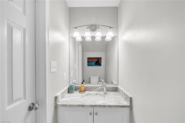 3903 Lantana Pl, Virginia Beach, VA 23456 - half bath featuring vanity, toilet, and a chandelier