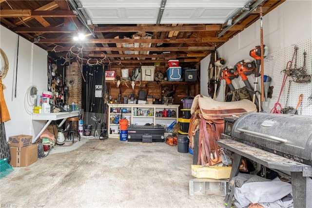 garage featuring a workshop area