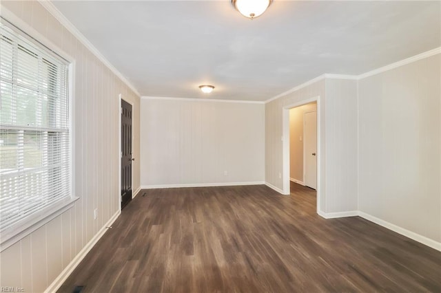 3609 Ithaca Trl, Suffolk, VA 23435 - unfurnished room with dark wood-type flooring, plenty of natural light, ornamental molding, and baseboards