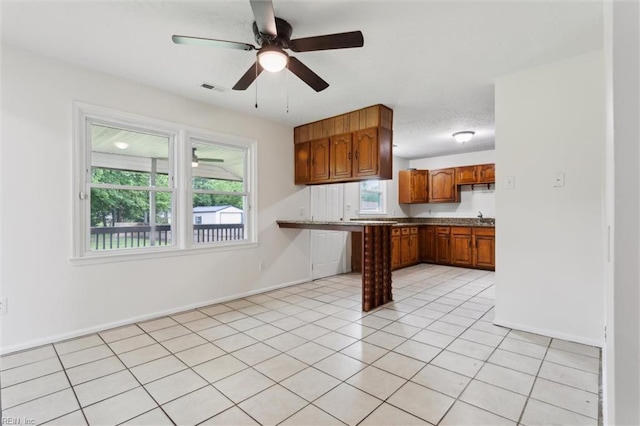 7103 Orcutt Ave, Newport News, VA 23605 - kitchen with plenty of natural light, brown cabinets, a peninsula, and baseboards