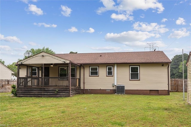7103 Orcutt Ave, Newport News, VA 23605 - rear view of house with crawl space, central AC unit, a deck, and a shingled roof