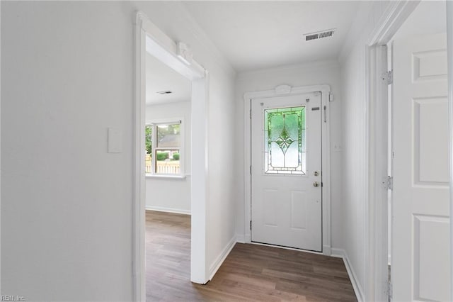 669 Kenneth Rd, Virginia Beach, VA 23462 - entryway with dark wood-style flooring, baseboards, and crown molding
