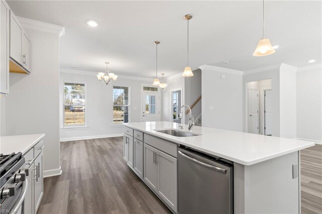 2237 Sanibel Ln, Chesapeake, VA 23321 - kitchen with appliances with stainless steel finishes, a sink, dark wood-type flooring, light countertops, and recessed lighting