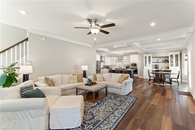 2316 William D Lee Ct, Virginia Beach, VA 23456 - living area featuring ceiling fan, dark wood-style floors, stairway, recessed lighting, and beam ceiling
