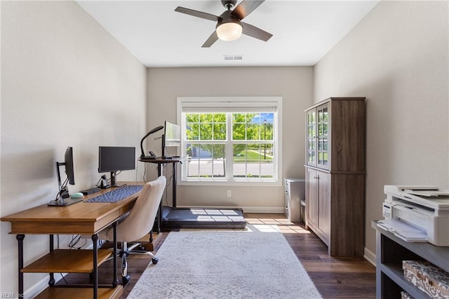 2316 William D Lee Ct, Virginia Beach, VA 23456 - home office featuring ceiling fan, dark wood-style floors, and baseboards