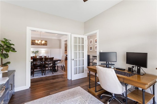 2316 William D Lee Ct, Virginia Beach, VA 23456 - office space with dark wood finished floors, a chandelier, and baseboards