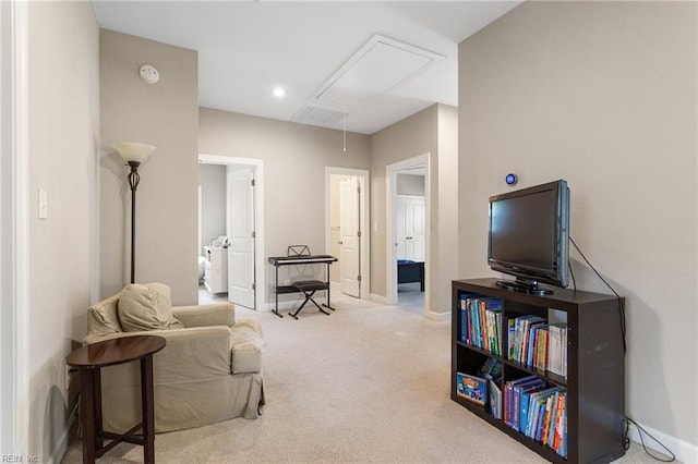 2316 William D Lee Ct, Virginia Beach, VA 23456 - carpeted living room with attic access, baseboards, and recessed lighting