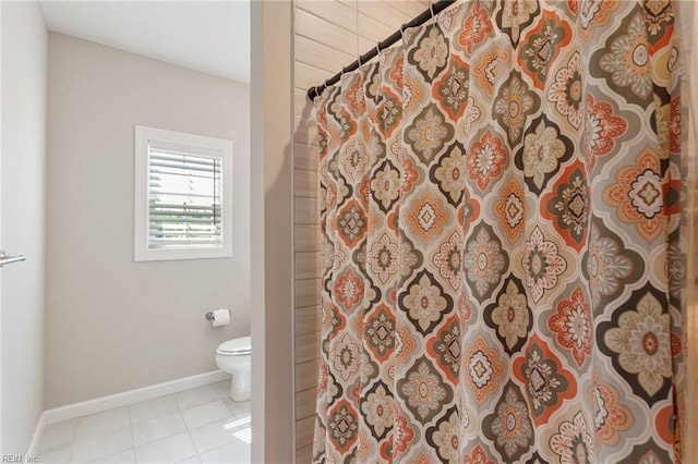 2316 William D Lee Ct, Virginia Beach, VA 23456 - bathroom featuring baseboards, toilet, tile patterned flooring, and curtained shower