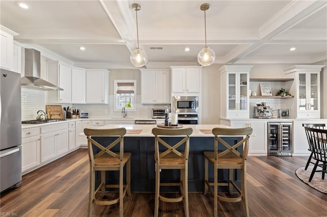 2316 William D Lee Ct, Virginia Beach, VA 23456 - kitchen with wine cooler, wall chimney exhaust hood, appliances with stainless steel finishes, a sink, and open shelves