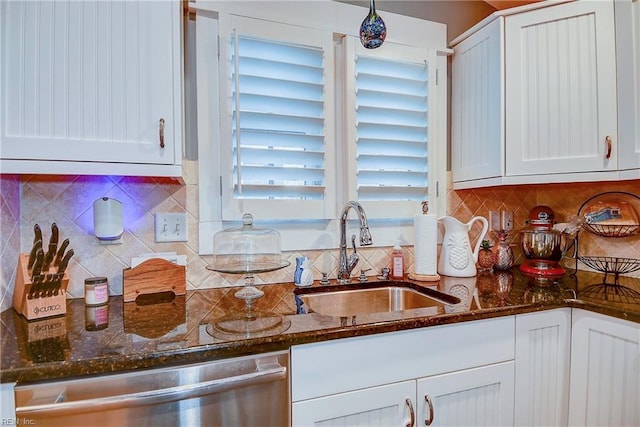 9527 24th Bay St, Norfolk, VA 23518 - kitchen with a sink, dishwasher, white cabinets, and dark stone countertops