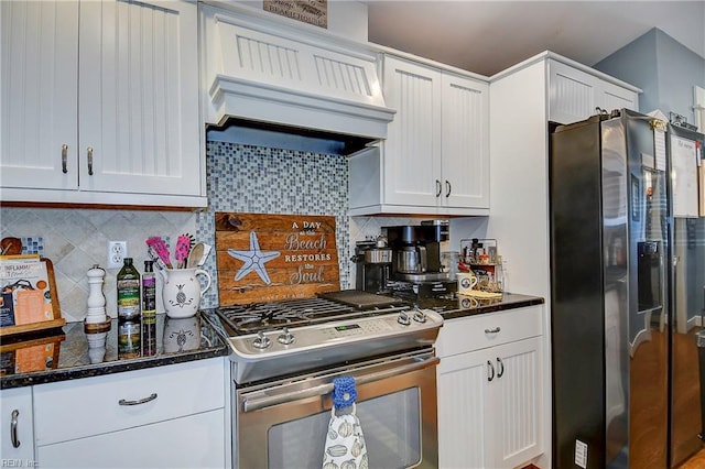 9527 24th Bay St, Norfolk, VA 23518 - kitchen featuring appliances with stainless steel finishes, custom exhaust hood, white cabinetry, and dark stone counters