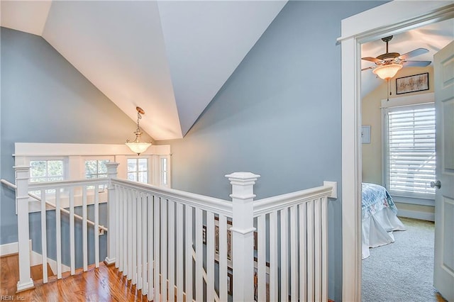 9527 24th Bay St, Norfolk, VA 23518 - hallway with an upstairs landing, vaulted ceiling, and wood finished floors