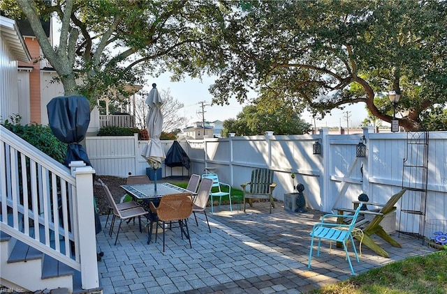 9527 24th Bay St, Norfolk, VA 23518 - view of patio / terrace with a fenced backyard, a gate, and outdoor dining area