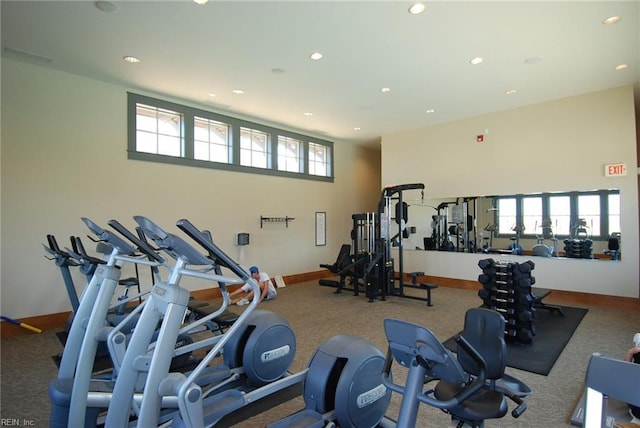 9527 24th Bay St, Norfolk, VA 23518 - workout area featuring recessed lighting, baseboards, carpet flooring, and a towering ceiling