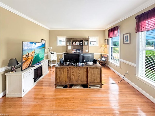 564 Riverside Dr, Lancaster, VA 22503 - office featuring light wood finished floors, ornamental molding, and baseboards