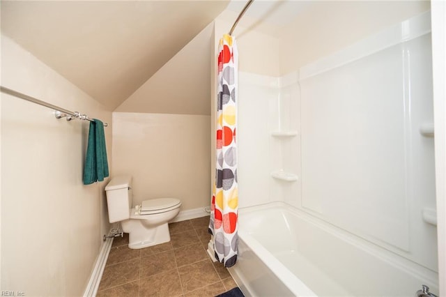 502 Pembroke Ave, Norfolk, VA 23507 - bathroom with toilet, lofted ceiling, tile patterned floors, shower / bath combo, and baseboards