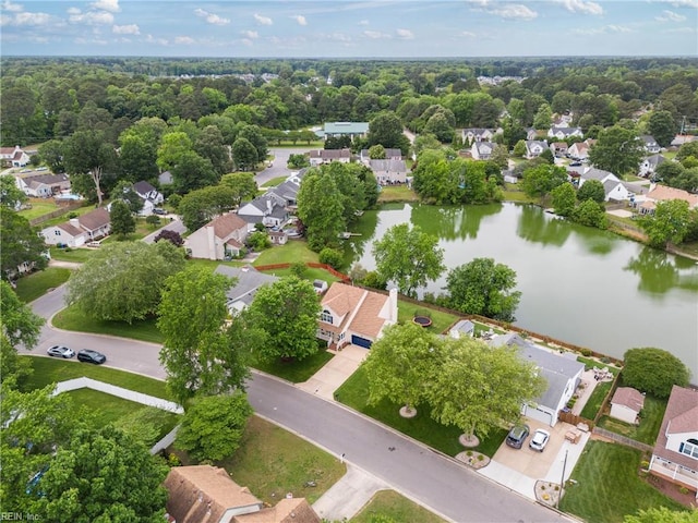 aerial view of residential area featuring a nearby body of water