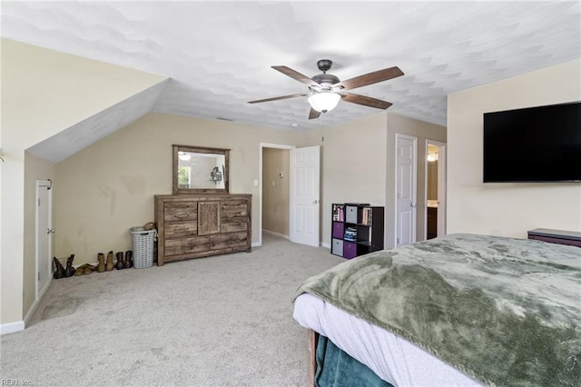 bedroom featuring carpet floors, baseboards, and a ceiling fan