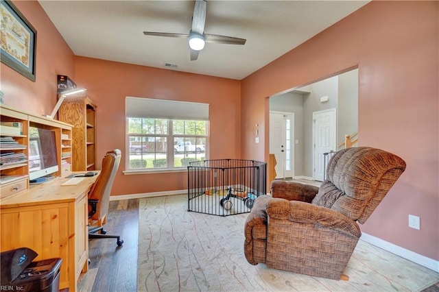 6884 Emerson Ln, Hayes, VA 23072 - office featuring wood finished floors, a ceiling fan, and baseboards